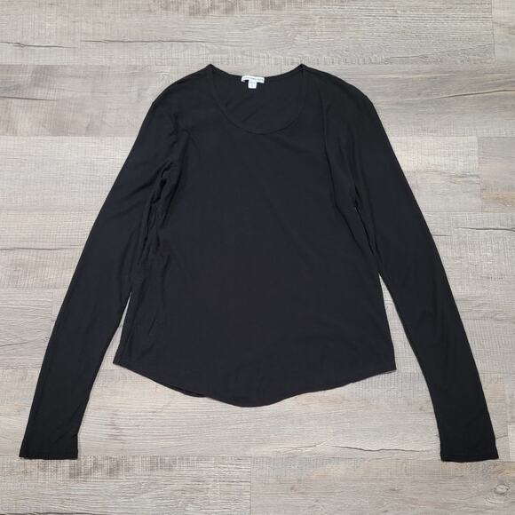 Standard James Perse Size 3 Large Black Long Sleeve Scoop Neck Slub Cotton - Picture 1 of 6